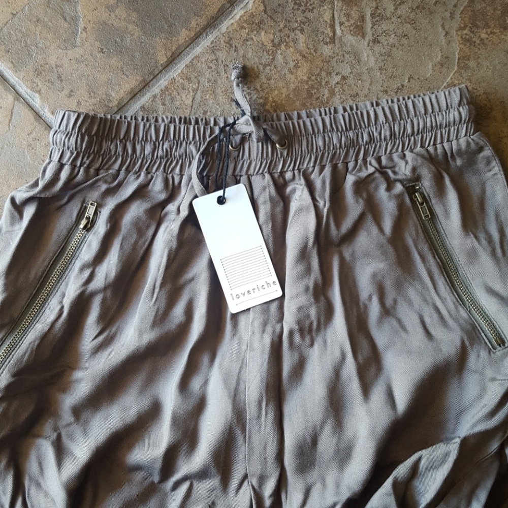 Cute olive green fancy joggers zip pockets elastic